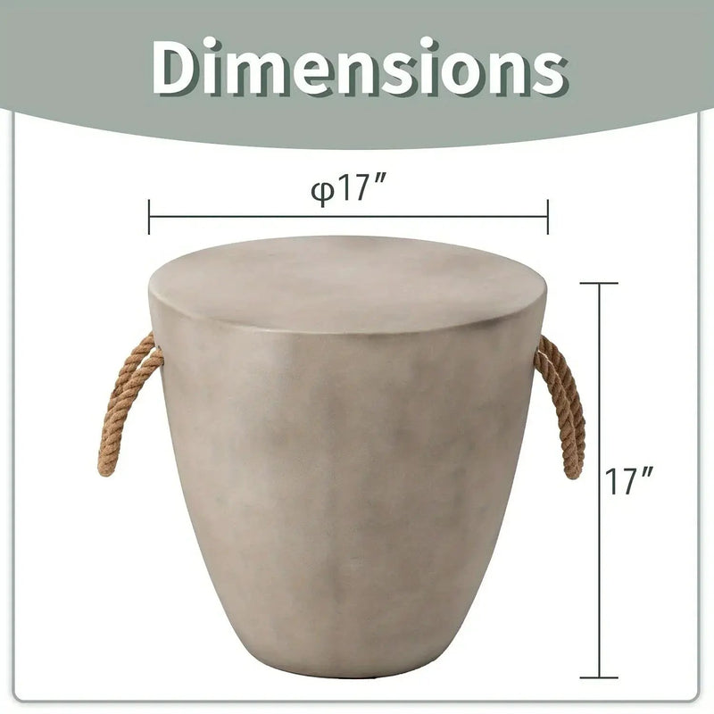 Modern Light Gray Concrete End Table with Rope Handles by House Of Avana