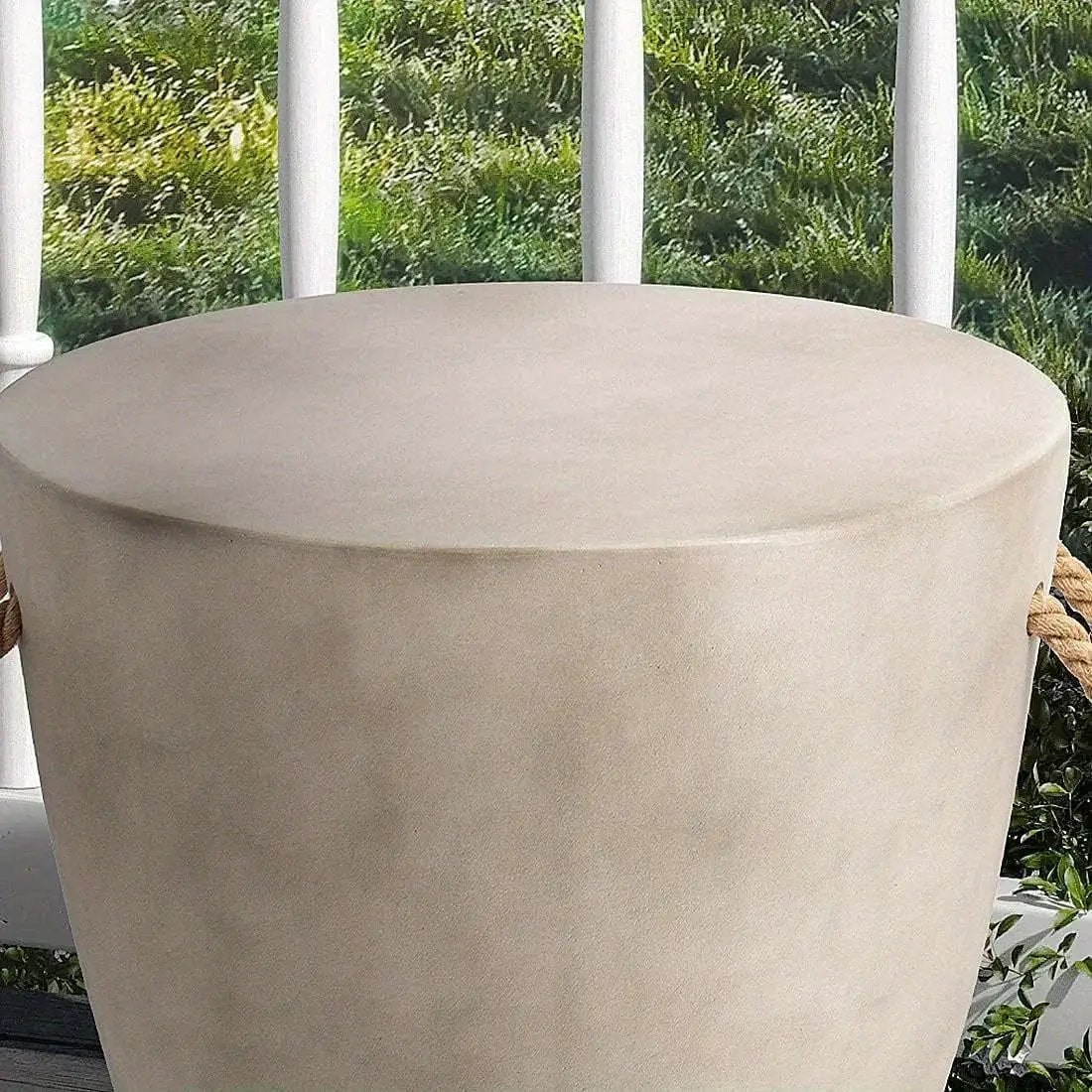 Modern Light Gray Concrete End Table with Rope Handles by House Of Avana