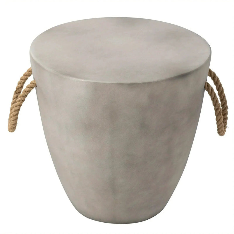 Modern Light Gray Concrete End Table with Rope Handles by House Of Avana