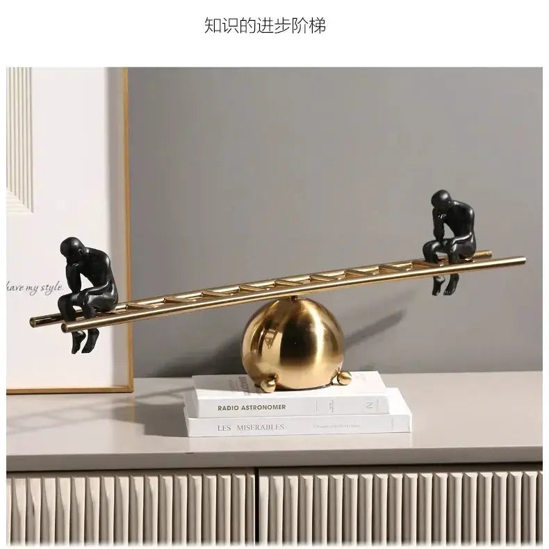 Modern Balance Thinker Sculpture with Golden Ladder for Contemporary Home Decor by House Of Avana