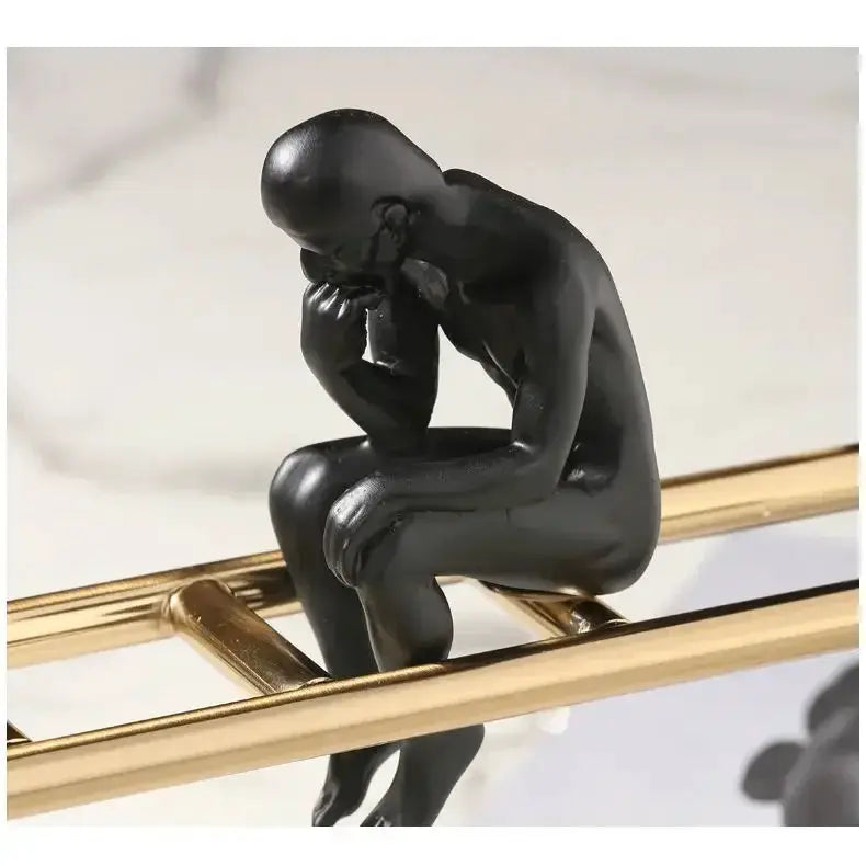 Modern Balance Thinker Sculpture with Golden Ladder for Contemporary Home Decor by House Of Avana