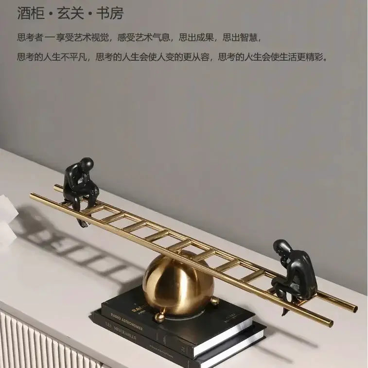 Modern Balance Thinker Sculpture with Golden Ladder for Contemporary Home Decor by House Of Avana