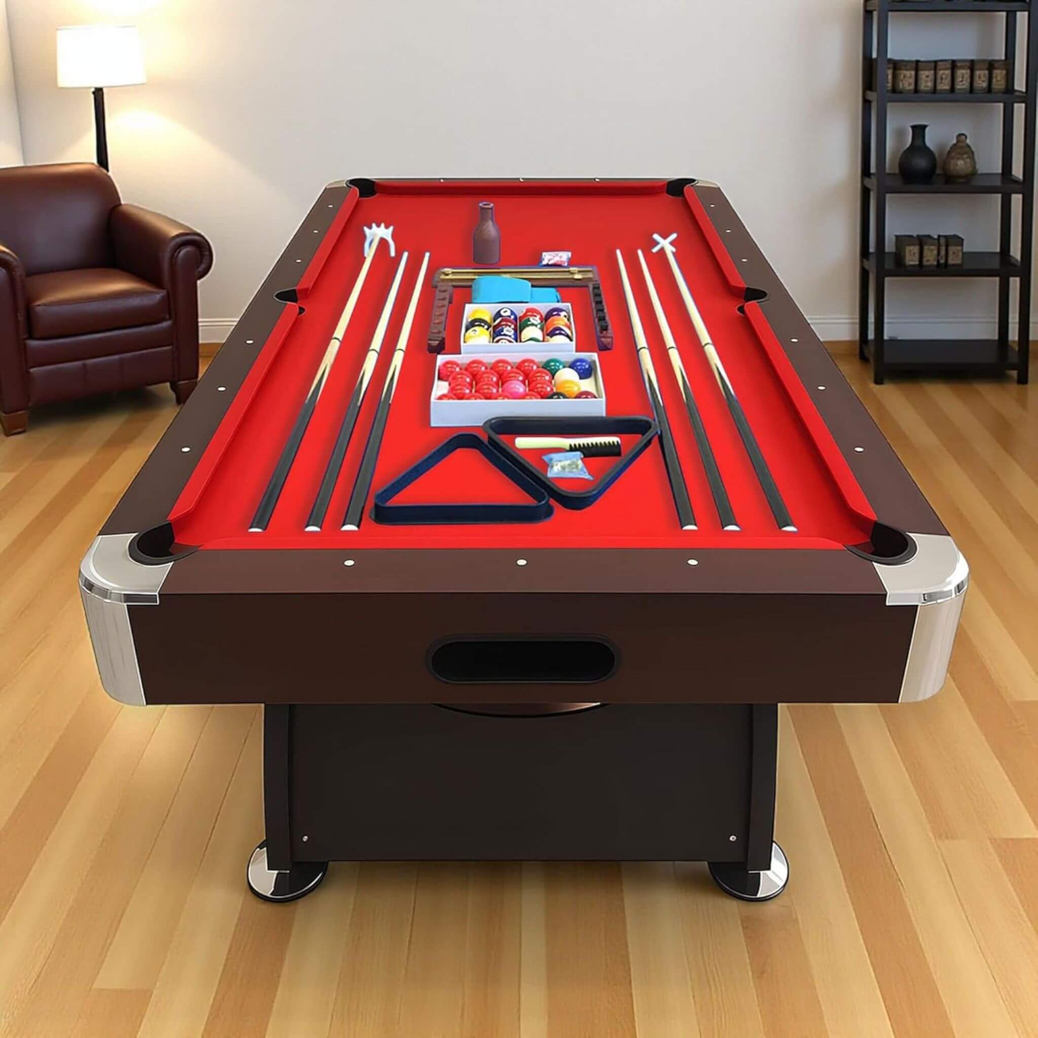 8FT Modern Red Felt Billiard Pool Table With Automatic Ball Return And Accessories Kit (SAK76139) by SAKSBY WHOLESALE