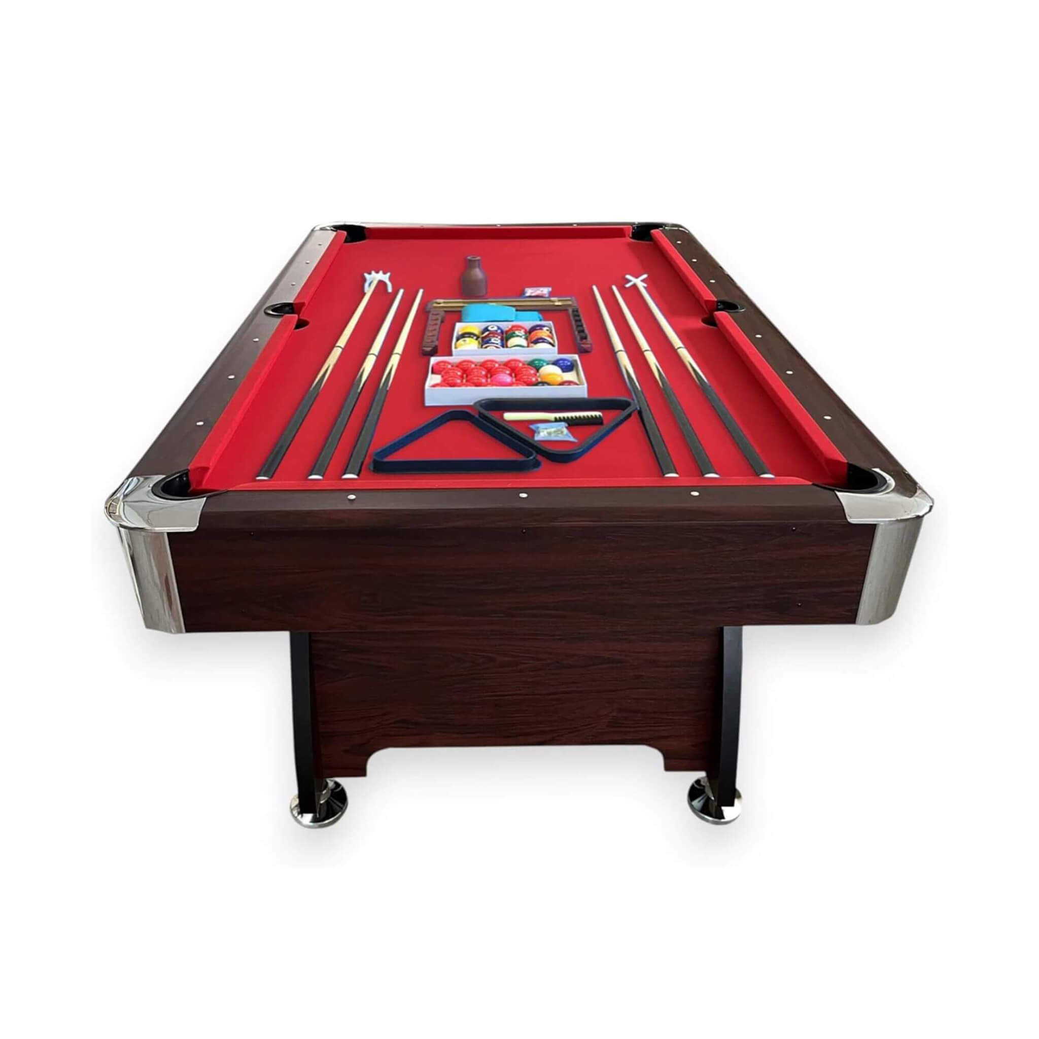 8FT Modern Red Felt Billiard Pool Table With Automatic Ball Return And Accessories Kit (SAK76139) by SAKSBY WHOLESALE