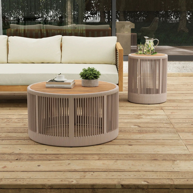 Alora Modern Rustic Coffee Table & Side Table With Woven Rope Design (SAK56739) by SAKSBY WHOLESALE
