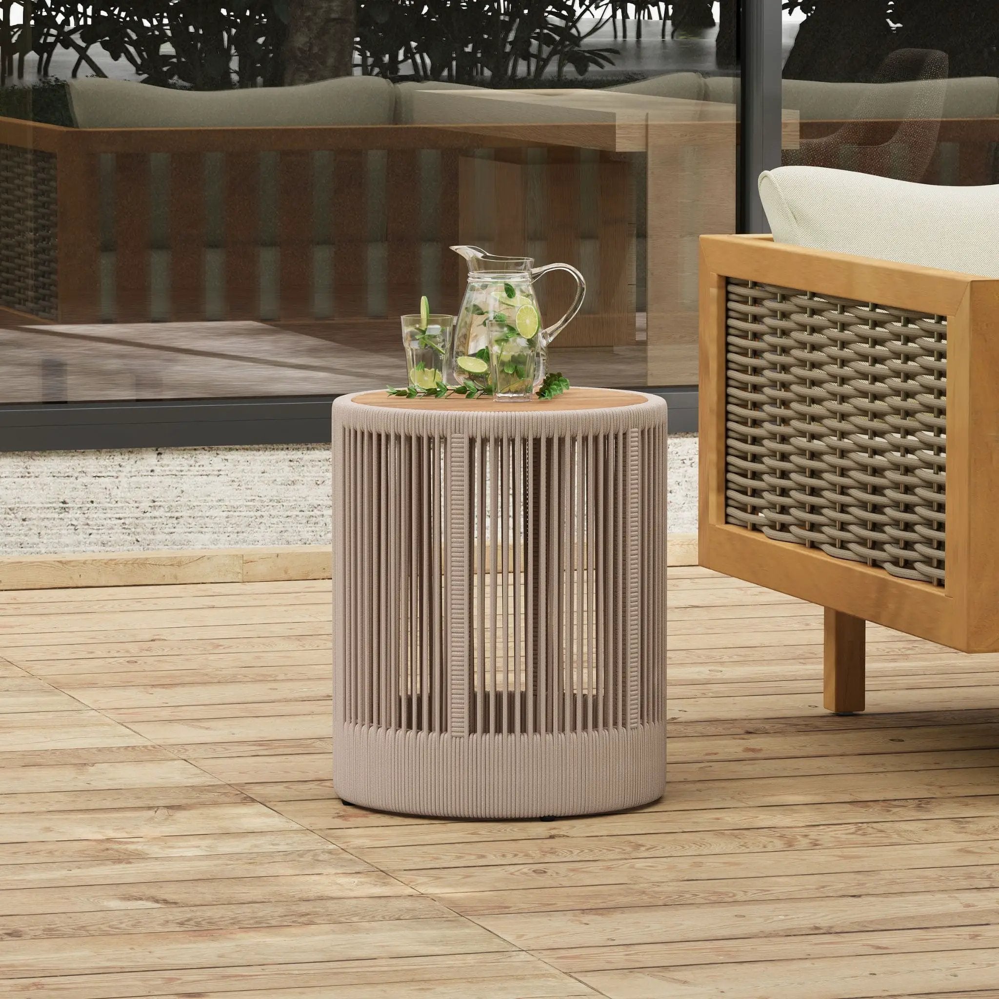 Alora Modern Rustic Coffee Table & Side Table With Woven Rope Design (SAK56739) by SAKSBY WHOLESALE