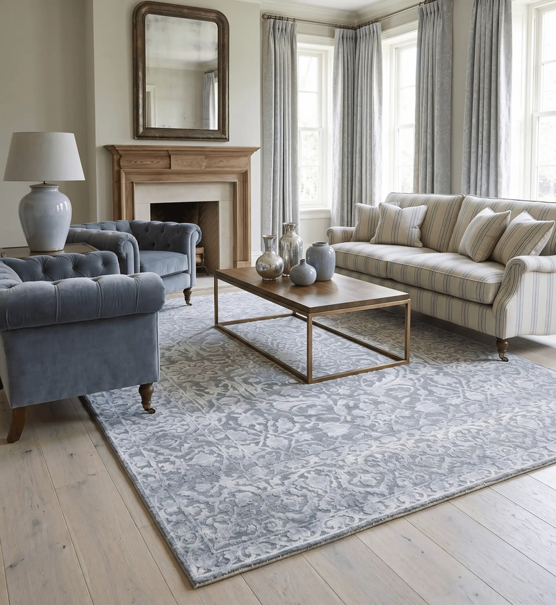 Modern Silver And Gray Hand Knotted Bamboo Silk 8x10 Area Rug by The Rug Decor