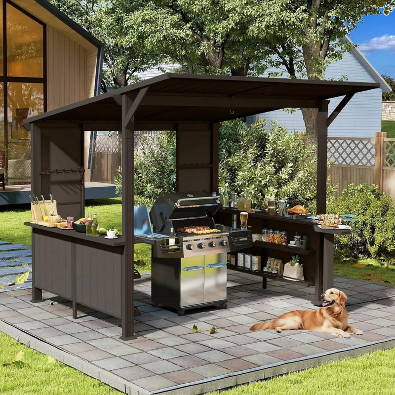 [09X10FT] Alora Modern Slanted Hardtop Alloy Steel Grill Gazebo (SAK32687) by SAKSBY WHOLESALE