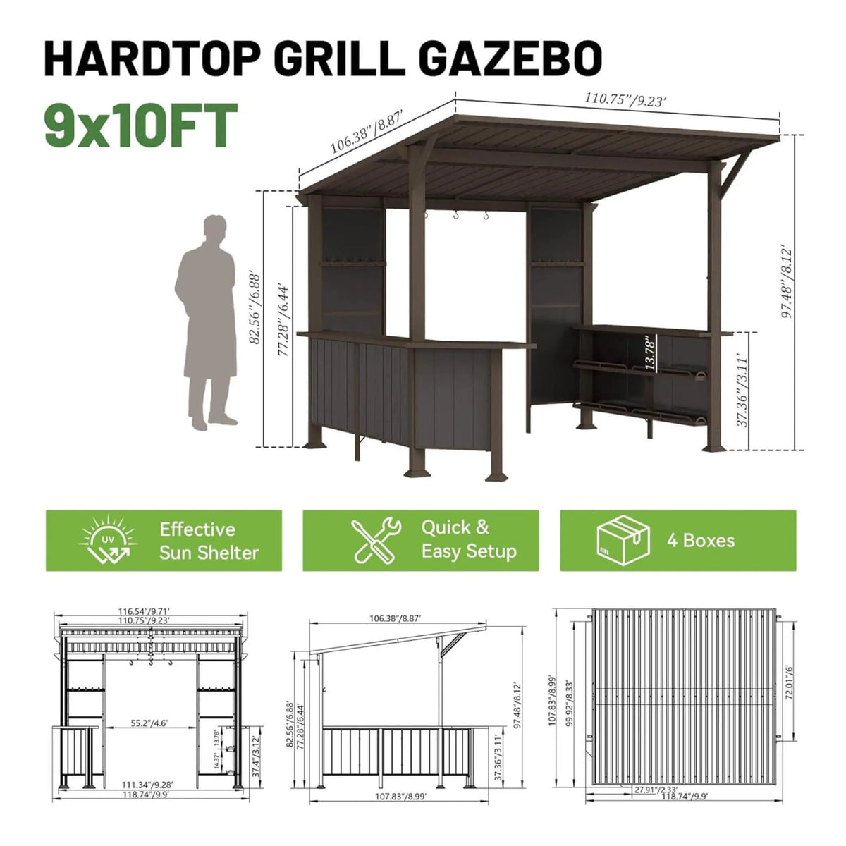 [09X10FT] Alora Modern Slanted Hardtop Alloy Steel Grill Gazebo (SAK32687) by SAKSBY WHOLESALE