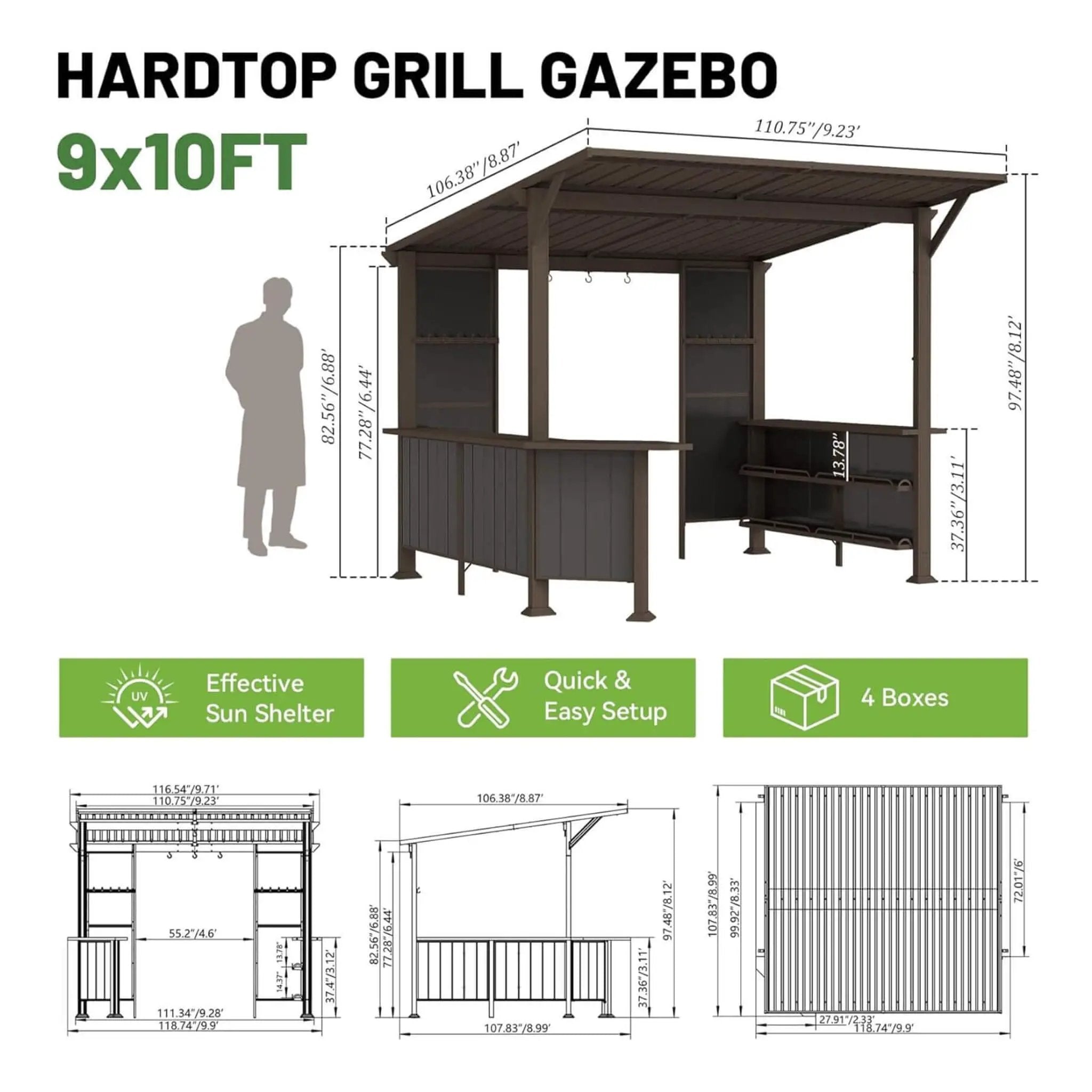 [09X10FT] Alora Modern Slanted Hardtop Alloy Steel Grill Gazebo (SAK32687) by SAKSBY WHOLESALE