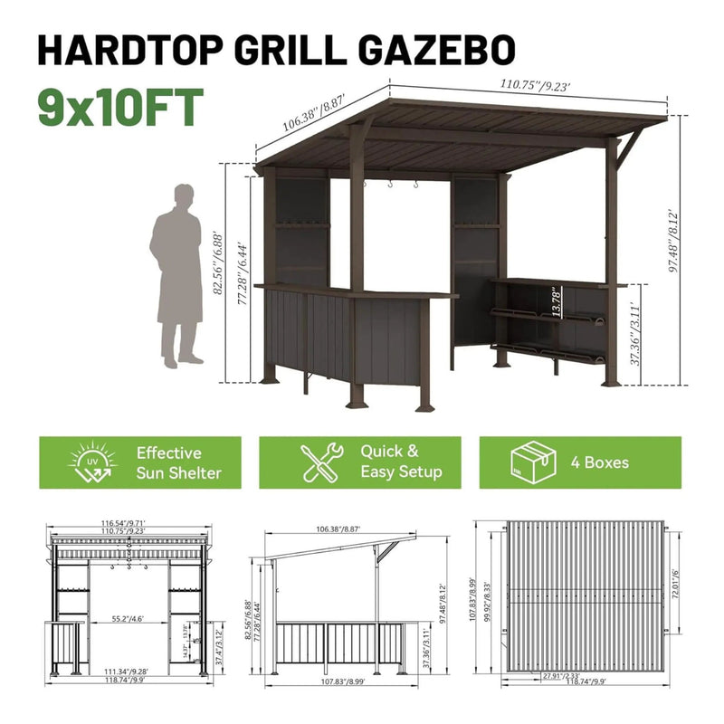 [09X10FT] Alora Modern Slanted Hardtop Alloy Steel Grill Gazebo (SAK32687) by SAKSBY WHOLESALE