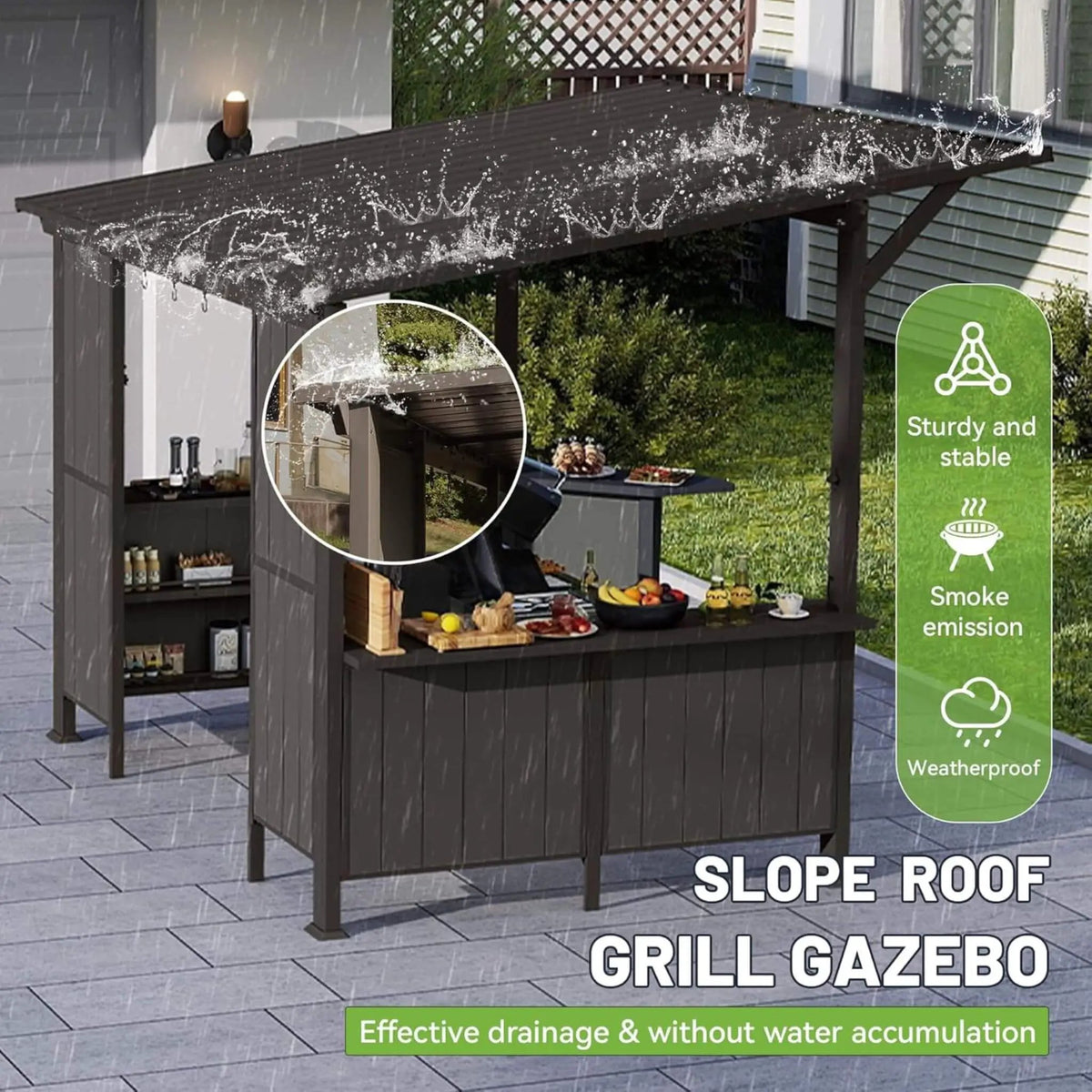 [09X10FT] Alora Modern Slanted Hardtop Alloy Steel Grill Gazebo (SAK32687) by SAKSBY WHOLESALE