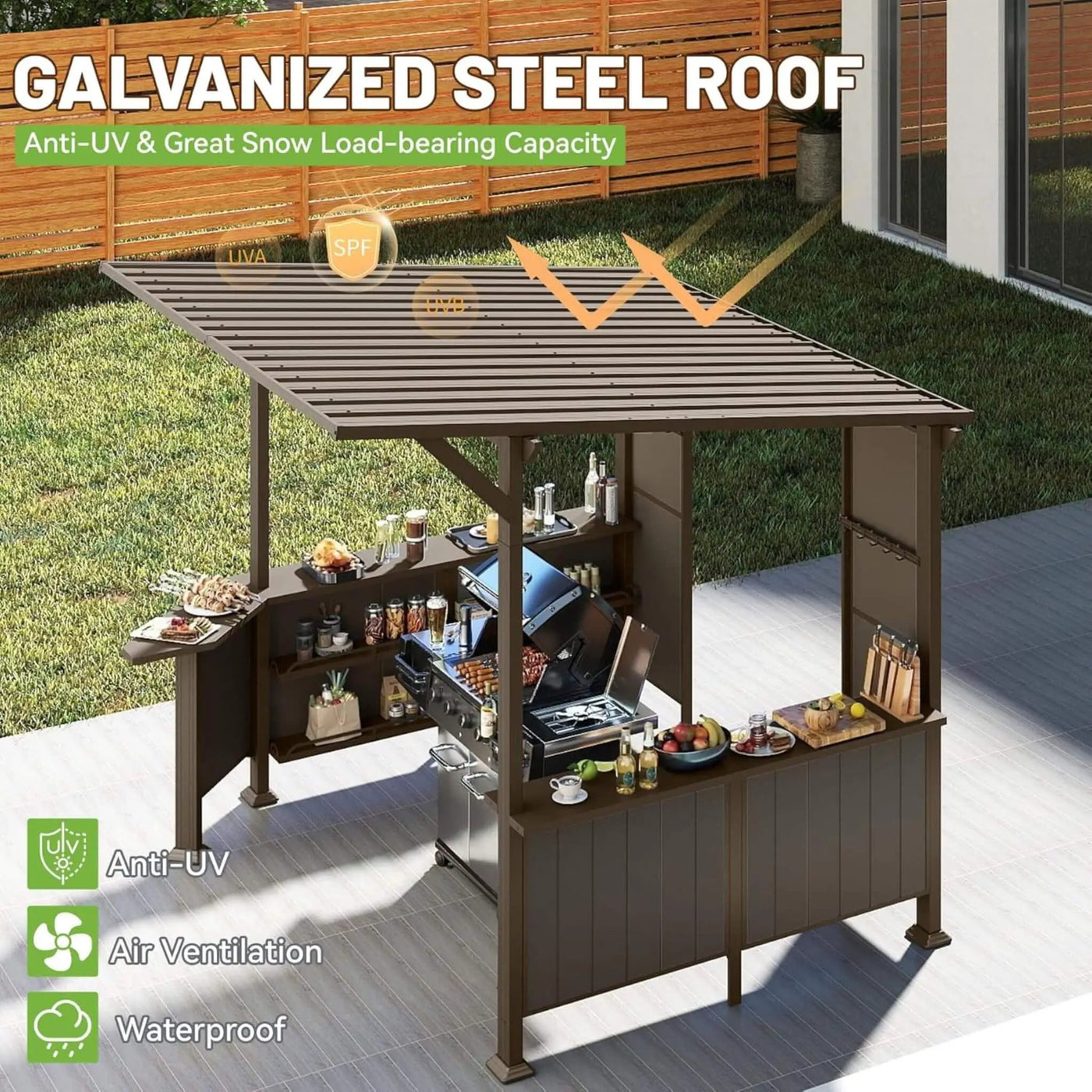 [09X10FT] Alora Modern Slanted Hardtop Alloy Steel Grill Gazebo (SAK32687) by SAKSBY WHOLESALE