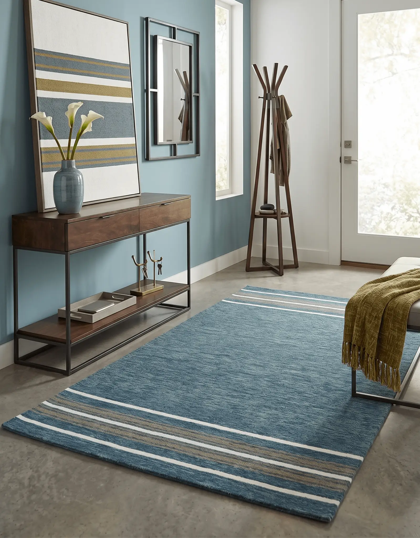 Modern Solid Design Blue Hand Tufted Wool Area Rug by The Rug Decor