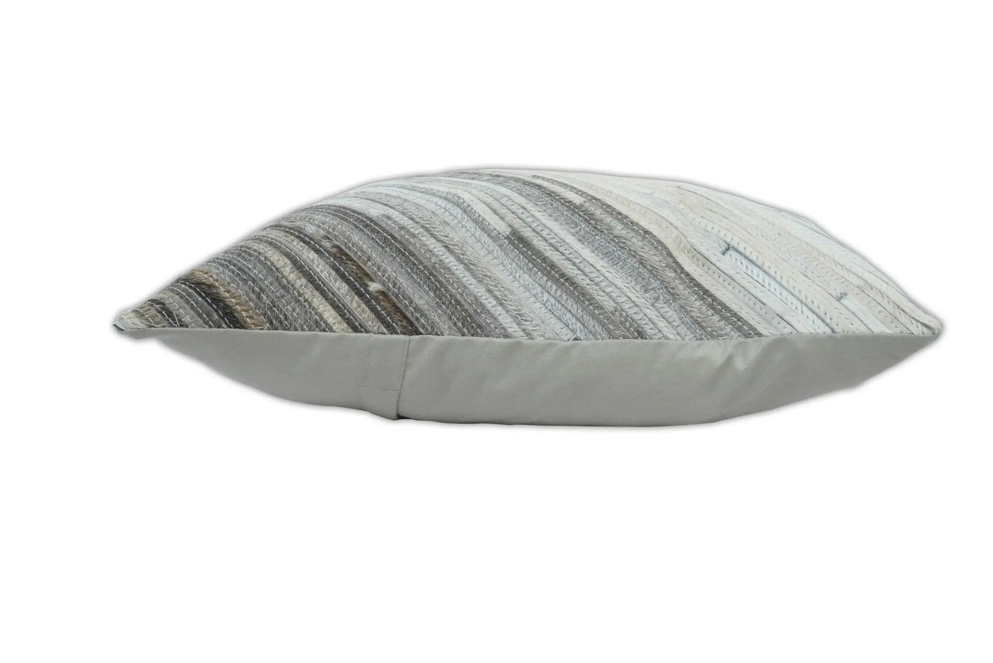 Modern Stripes Ivory and Gray Genuine Leather Accent Pillow, Cushion | PL17 by The Rug Decor
