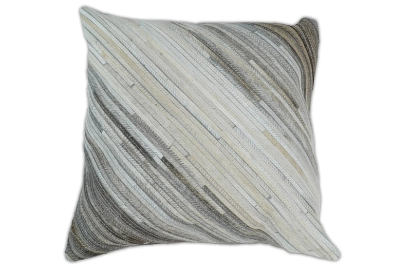 Modern Stripes Ivory and Gray Genuine Leather Accent Pillow, Cushion | PL17 by The Rug Decor