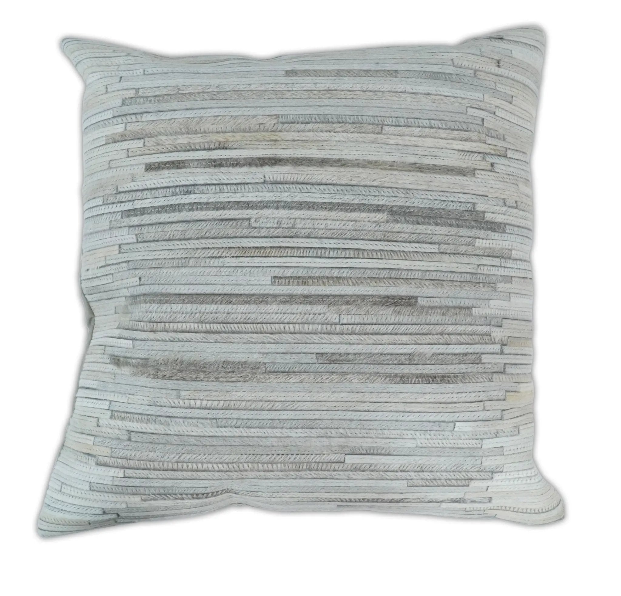 Modern Stripes Ivory and Gray Genuine leather Pillow with Insert, Cushion | PL16 by The Rug Decor