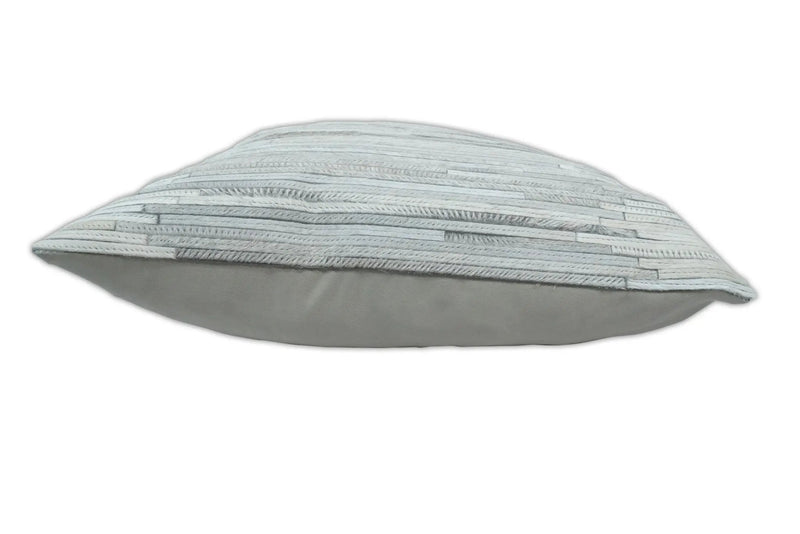 Modern Stripes Ivory and Gray Genuine leather Pillow with Insert, Cushion | PL16 by The Rug Decor