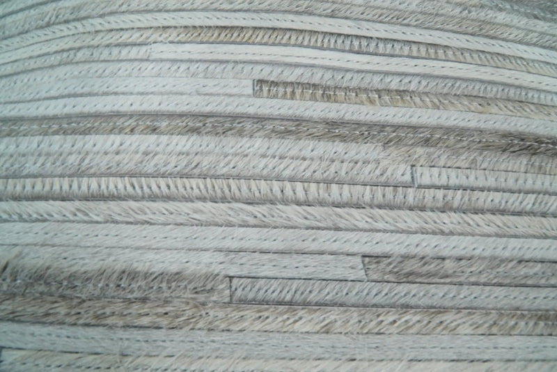 Modern Stripes Ivory and Gray Genuine leather Pillow with Insert, Cushion | PL16 by The Rug Decor