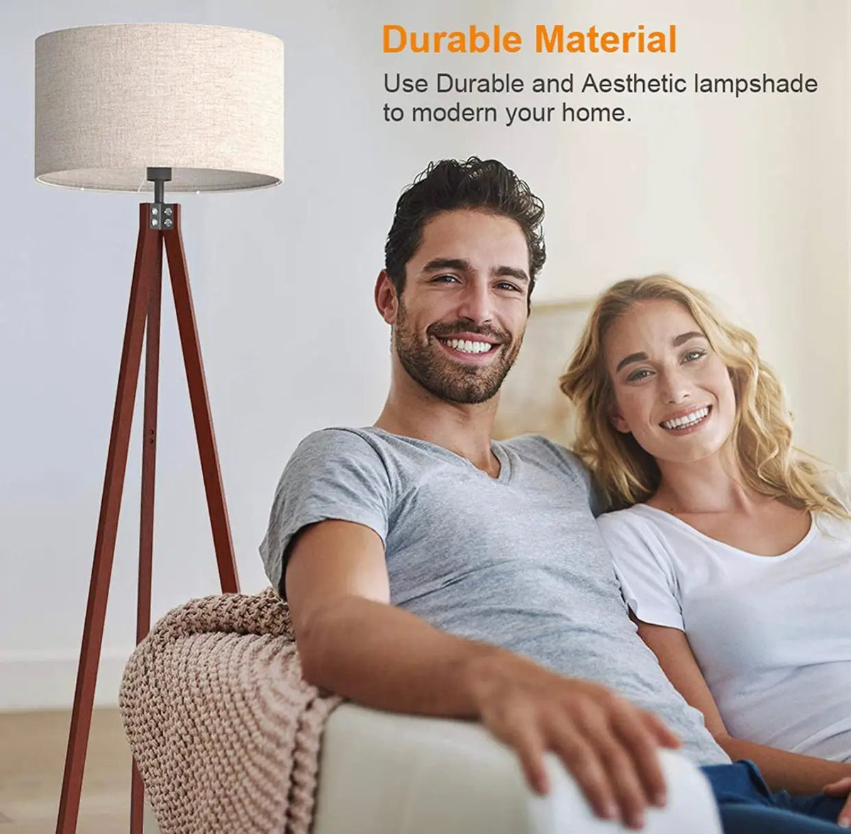 Modern Tripod LED Floor Lamp – Mid Century Dimmable Modern Light for Contemporary Living Rooms - Tall Free Standing Lamp with Solid Wood Legs by Outdoor Solar Outlet