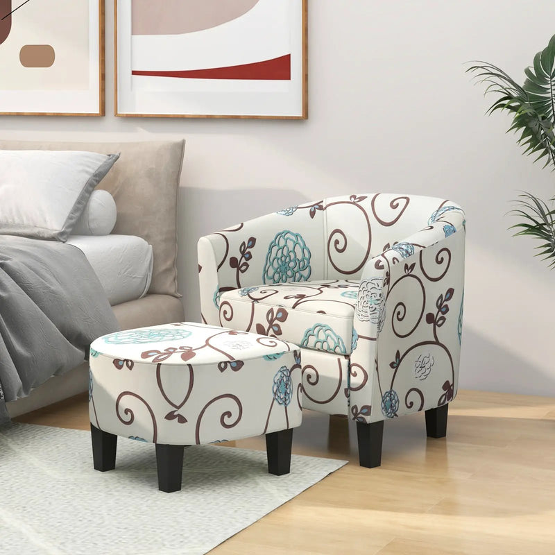 Modern Accent Tub Chair and Ottoman Set with Fabric Upholstered-Beige by DirectDeals