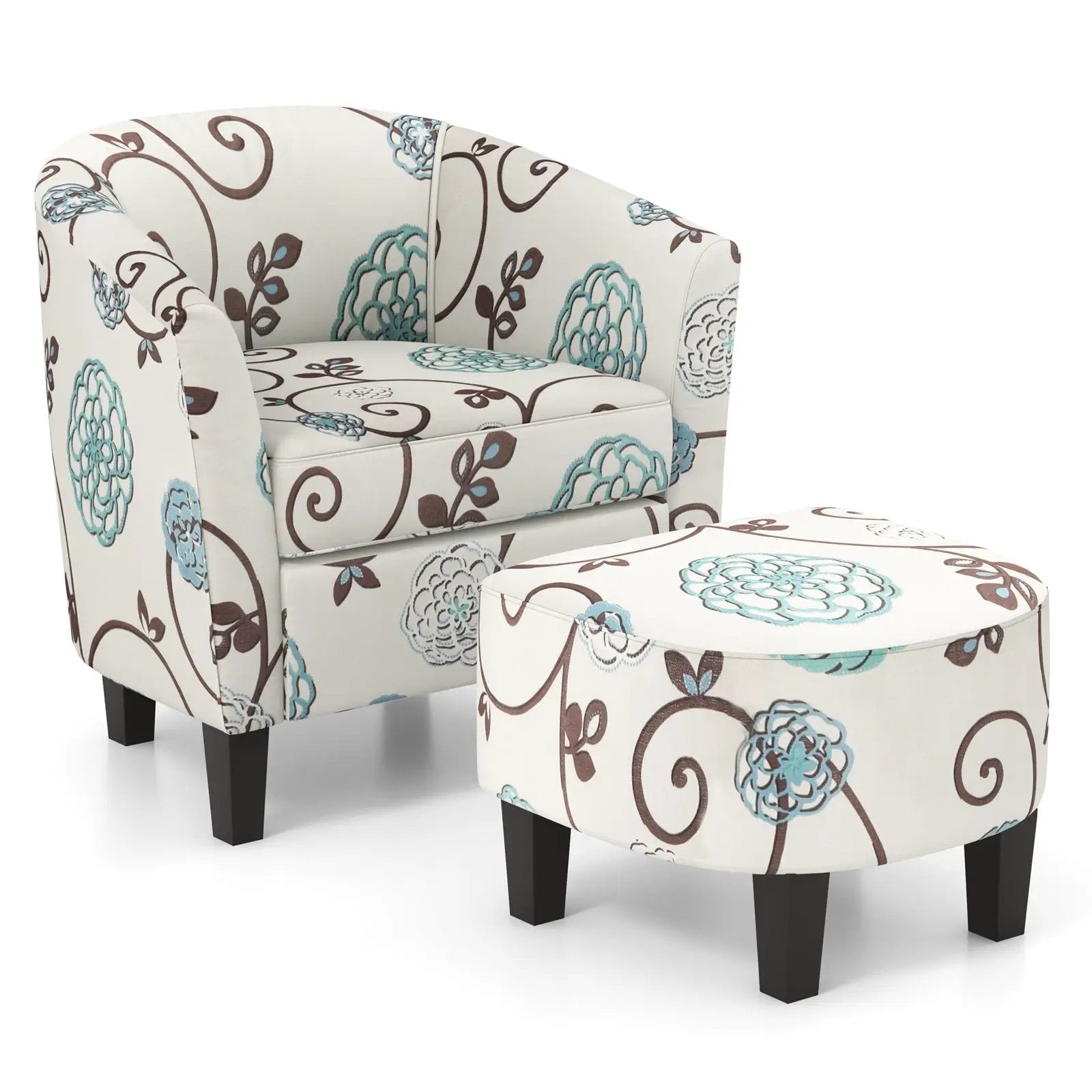 Modern Accent Tub Chair and Ottoman Set with Fabric Upholstered-Beige by DirectDeals