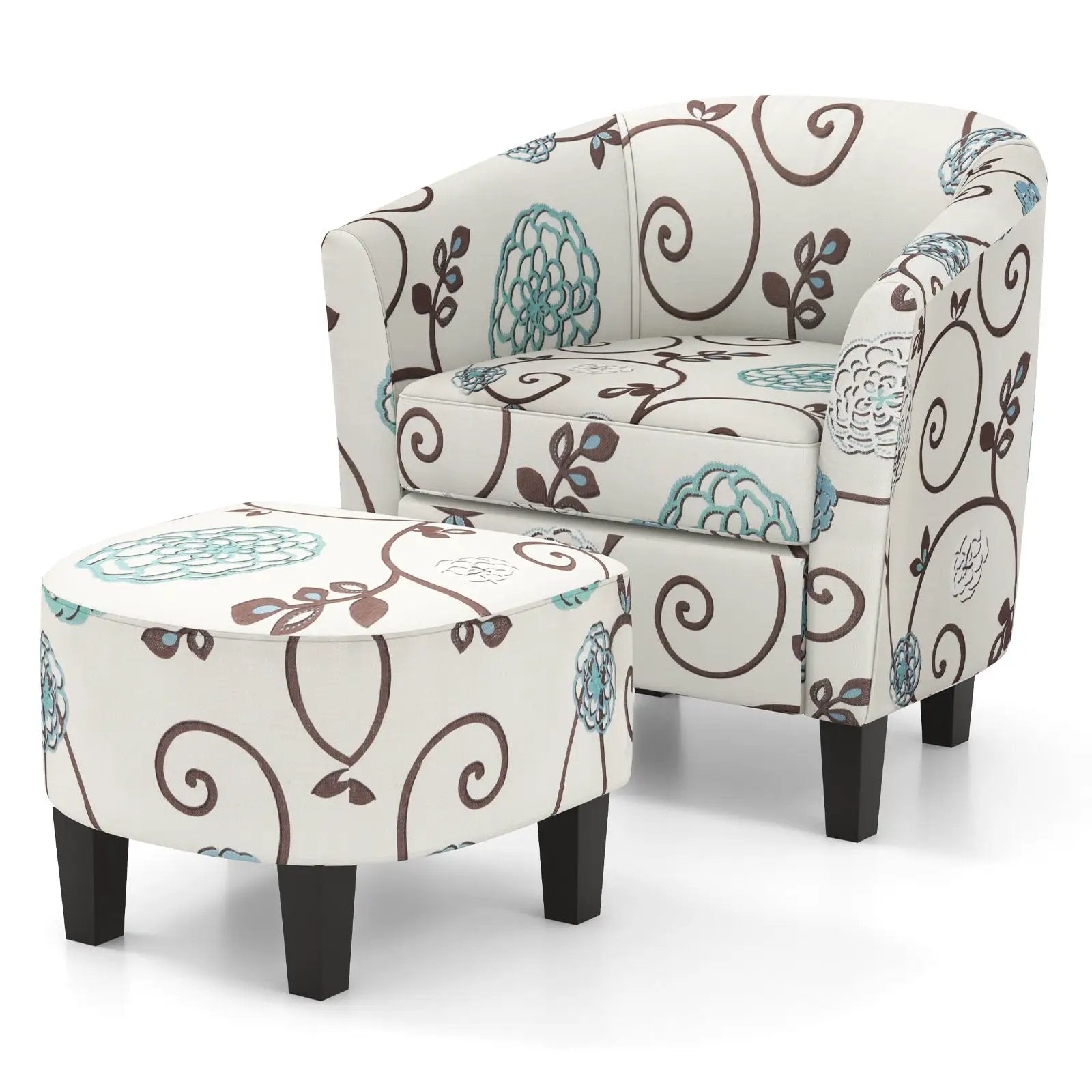 Modern Accent Tub Chair and Ottoman Set with Fabric Upholstered-Beige by DirectDeals