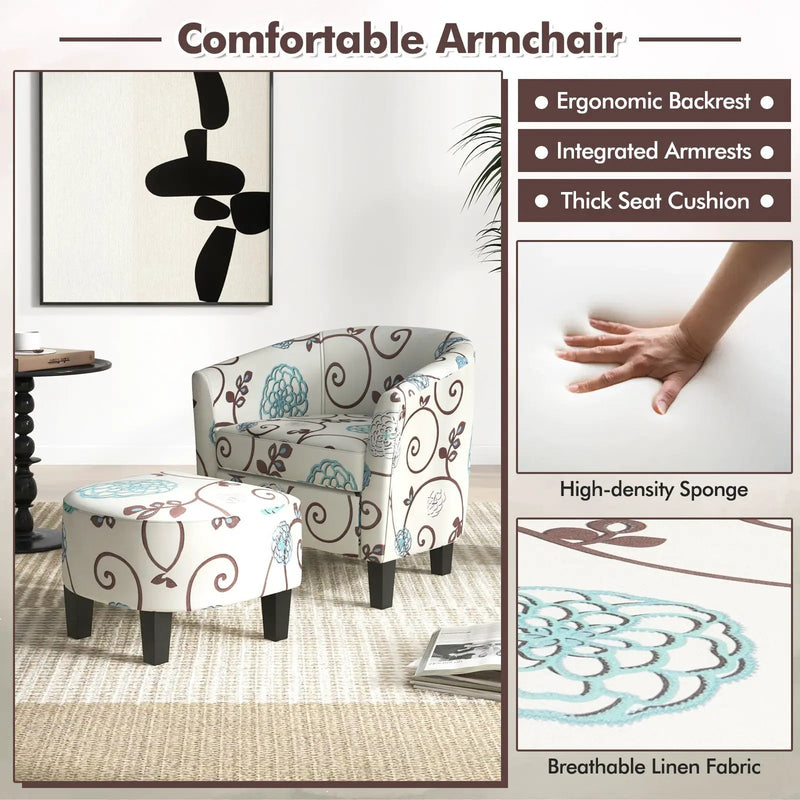 Modern Accent Tub Chair and Ottoman Set with Fabric Upholstered-Beige by DirectDeals
