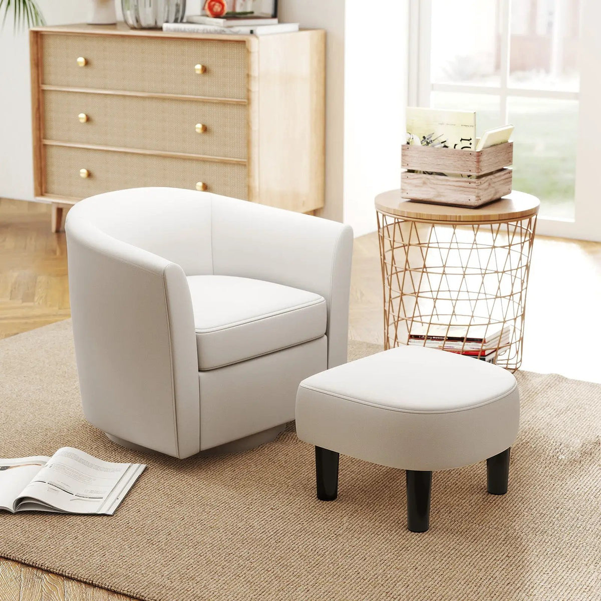 Modern Club Swivel Accent Chair with Ottoman Footrest Curved Backrest, photo 6 of 10