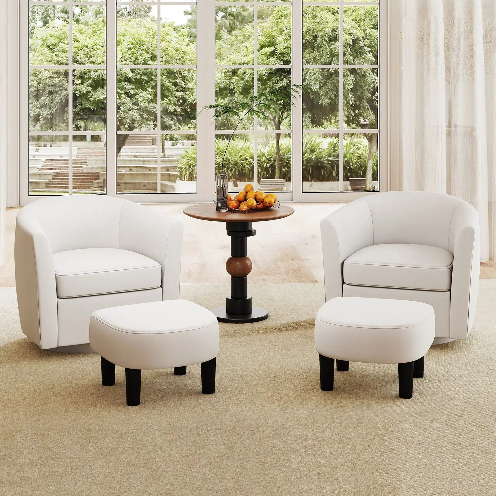 Modern Club Swivel Accent Chair with Ottoman Footrest Curved Backrest by DirectDeals