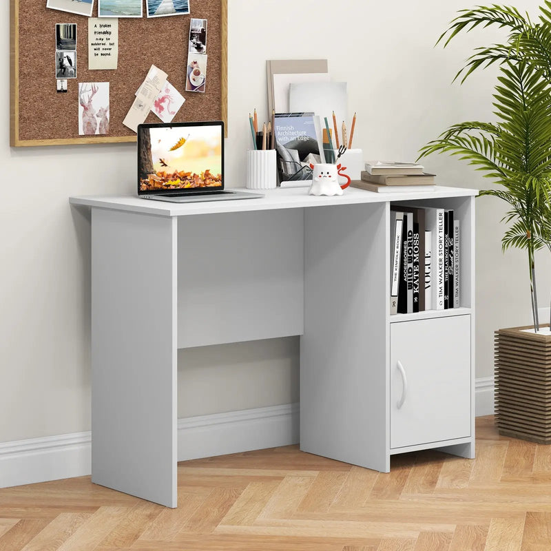 Modern Computer Desk with Cabinet-White by DirectDeals