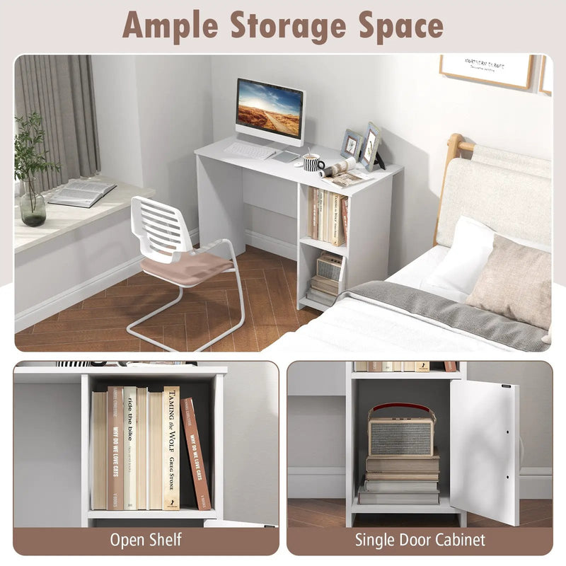 Modern Computer Desk with Cabinet-White by DirectDeals