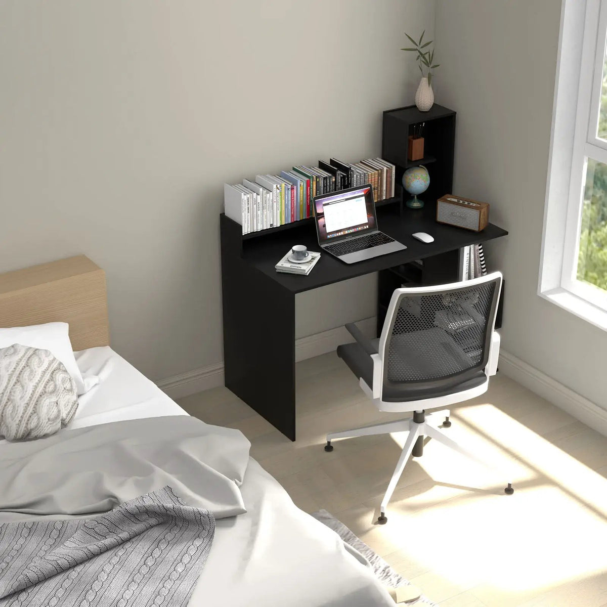 Modern Computer Desk with Storage Bookshelf and Hutch for Home Office, photo 14 of 16