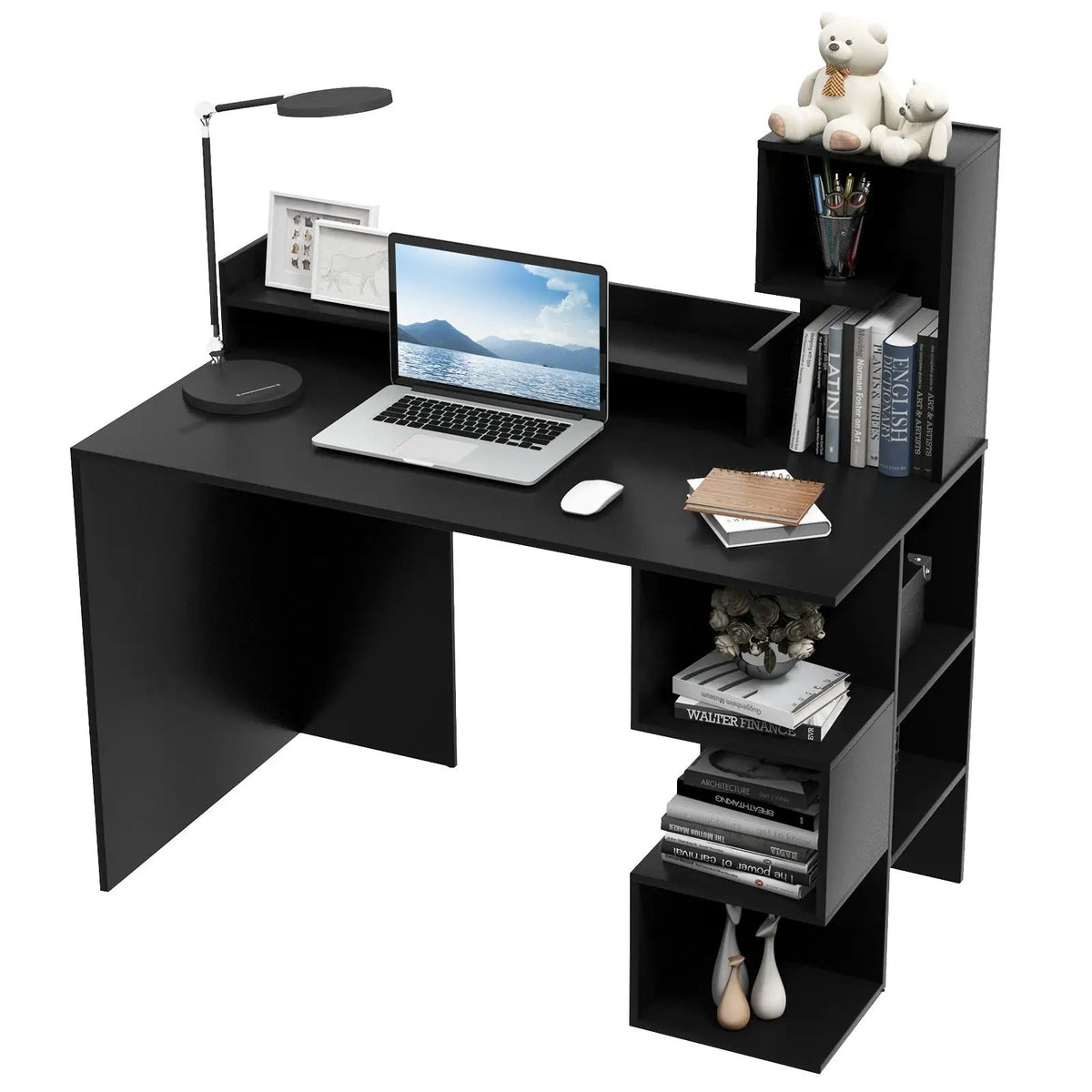 Modern Computer Desk with Storage Bookshelf and Hutch for Home Office, photo 12 of 16
