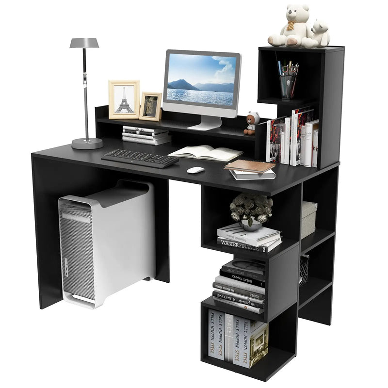 Modern Computer Desk with Storage Bookshelf and Hutch for Home Office by DirectDeals
