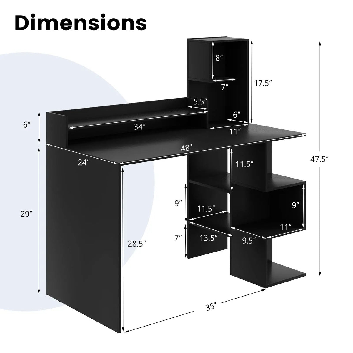 Modern Computer Desk with Storage Bookshelf and Hutch for Home Office, photo 8 of 16
