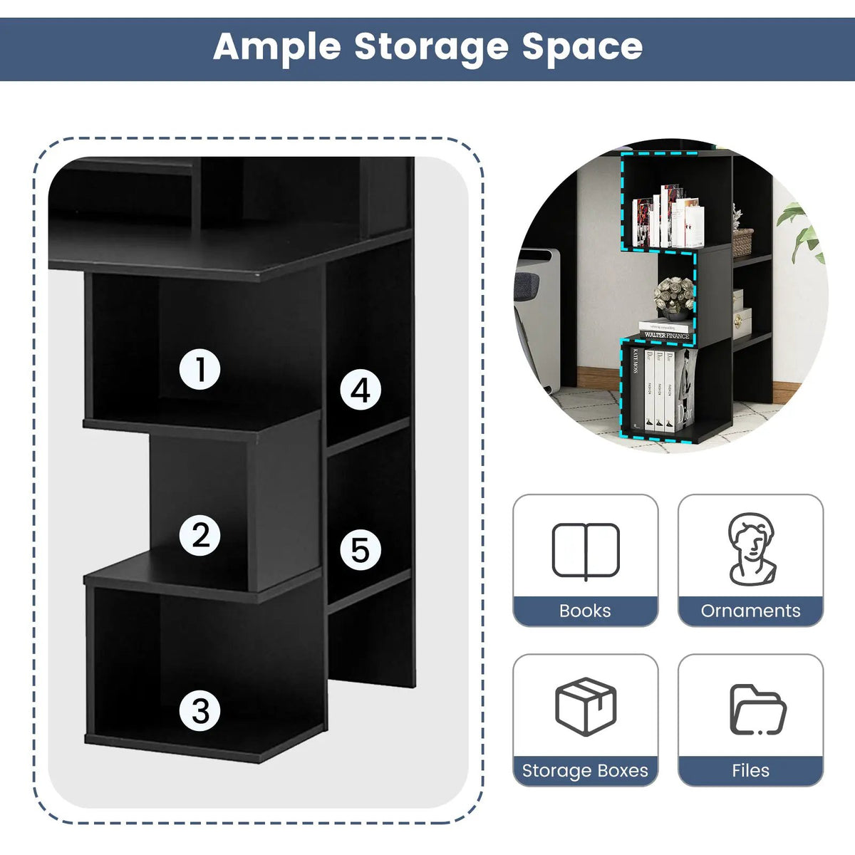 Modern Computer Desk with Storage Bookshelf and Hutch for Home Office, photo 2 of 16