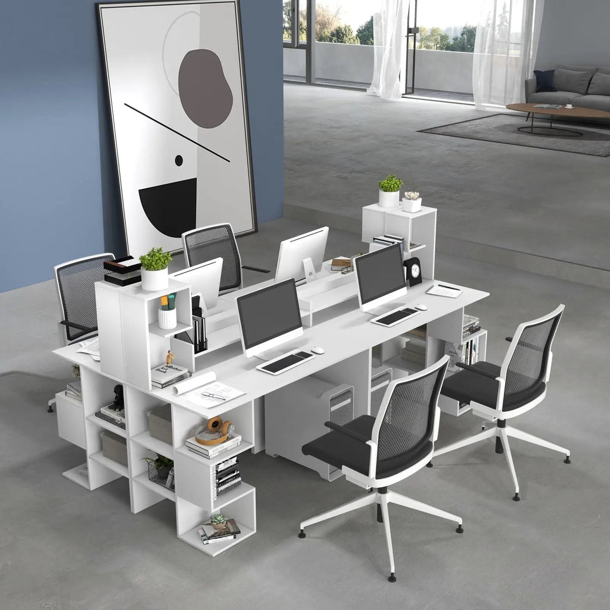 Modern Computer Desk with Storage Bookshelf and Hutch for Home Office, photo 5 of 16