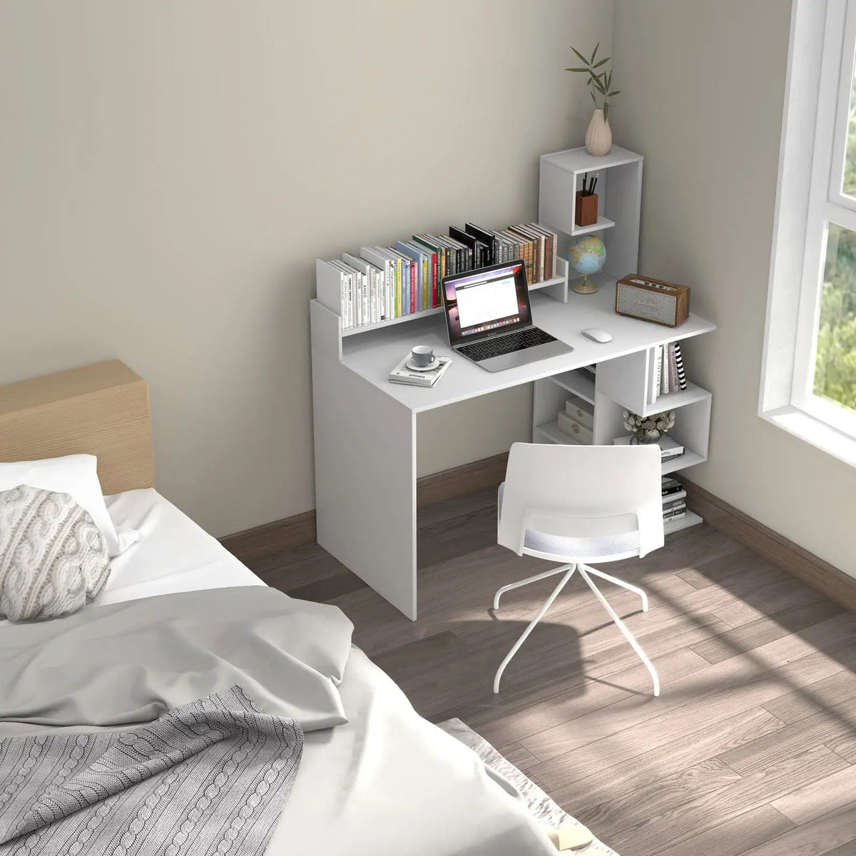 Modern Computer Desk with Storage Bookshelf and Hutch for Home Office, photo 13 of 16