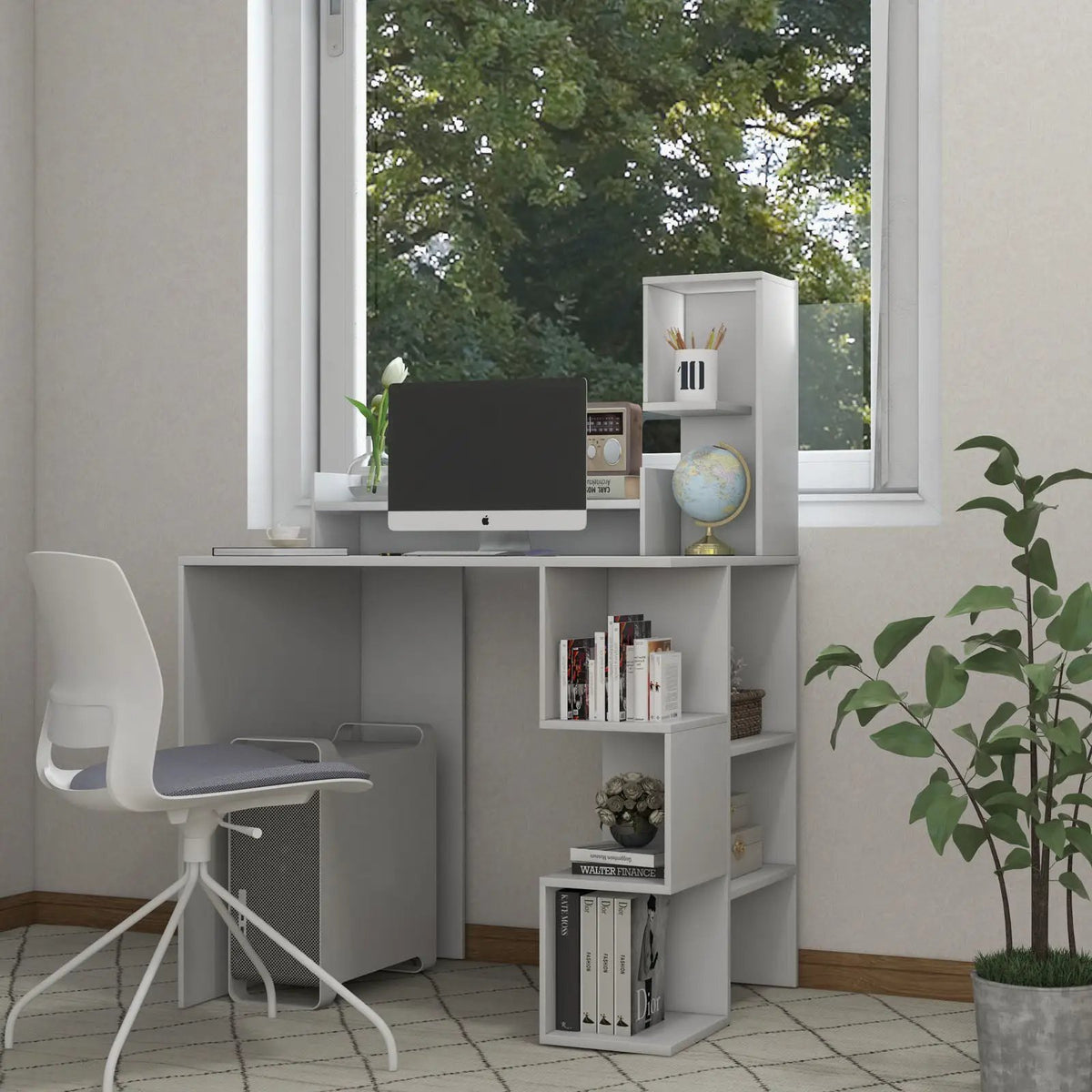 Modern Computer Desk with Storage Bookshelf and Hutch for Home Office, photo 15 of 16