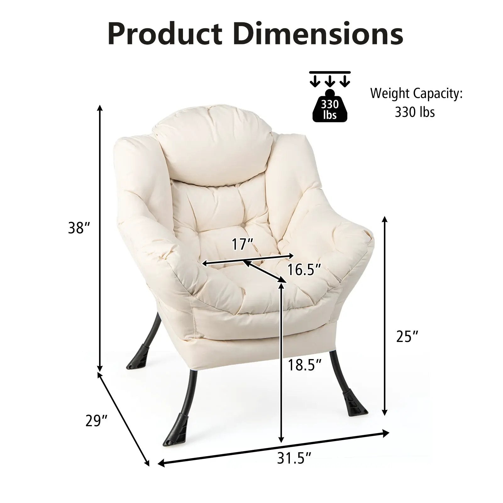 Modern Polyester Fabric Lazy Chair with Steel Frame and Side Pocket by DirectDeals