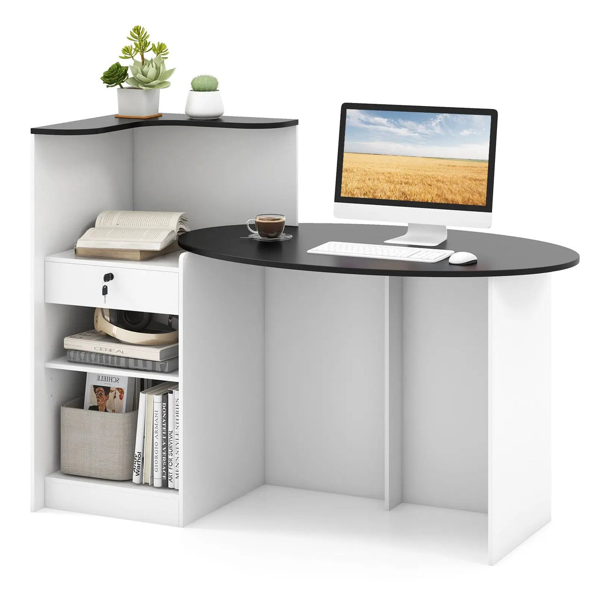 Modern Reception Desk Front Counter Desk with Oval Tabletop, photo 4 of 9