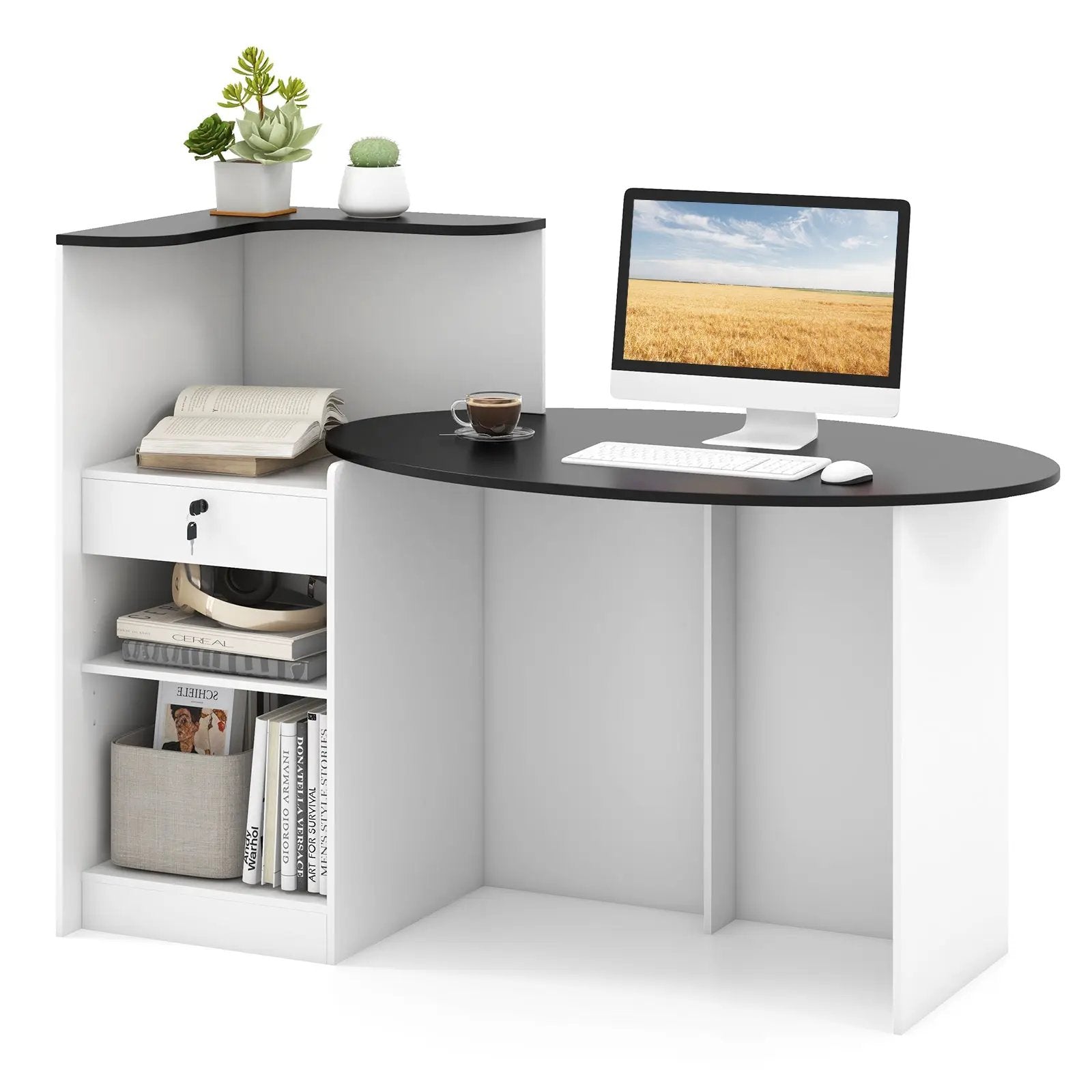 Modern Reception Desk Front Counter Desk with Oval Tabletop by DirectDeals