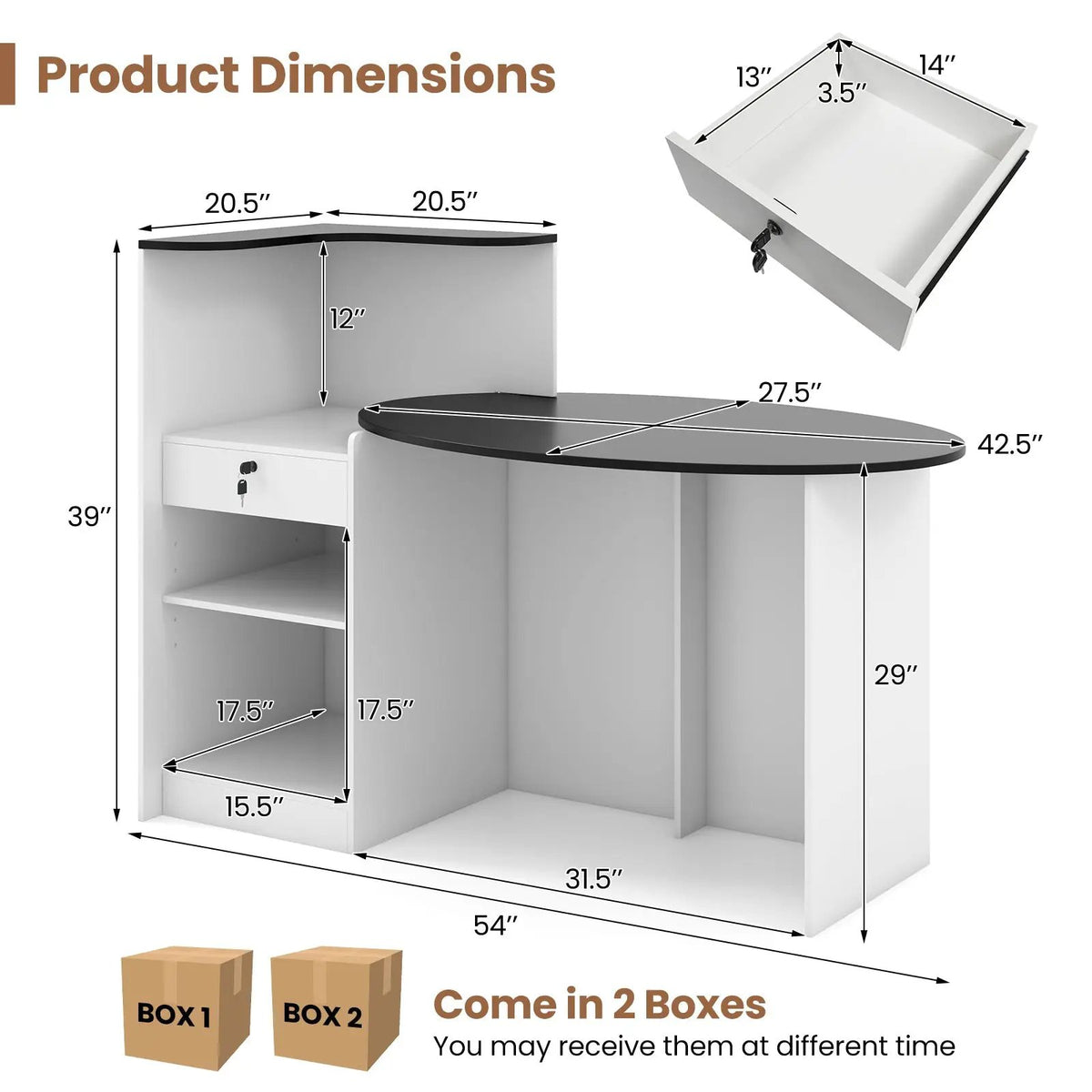 Modern Reception Desk Front Counter Desk with Oval Tabletop, photo 5 of 9