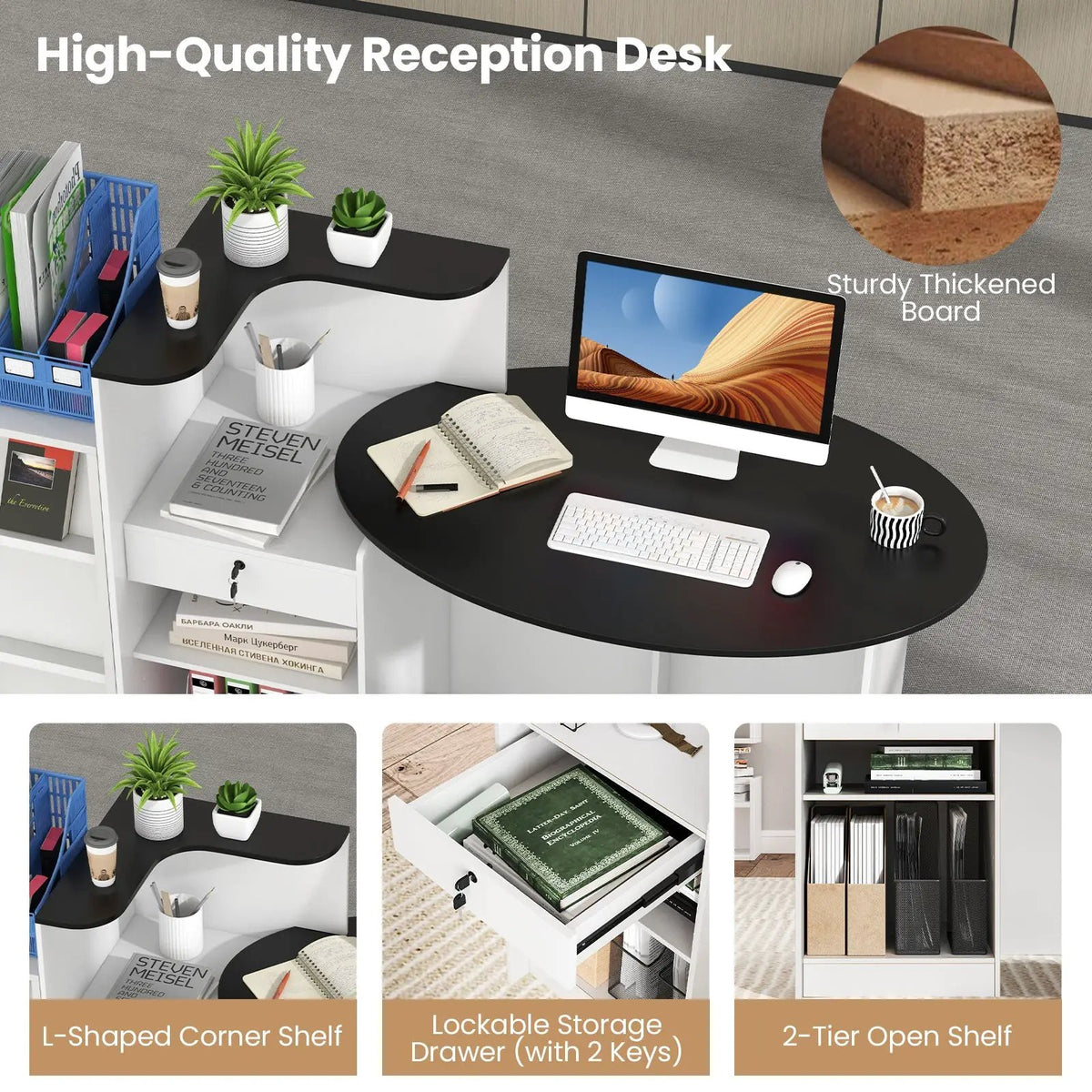 Modern Reception Desk Front Counter Desk with Oval Tabletop, photo 7 of 9
