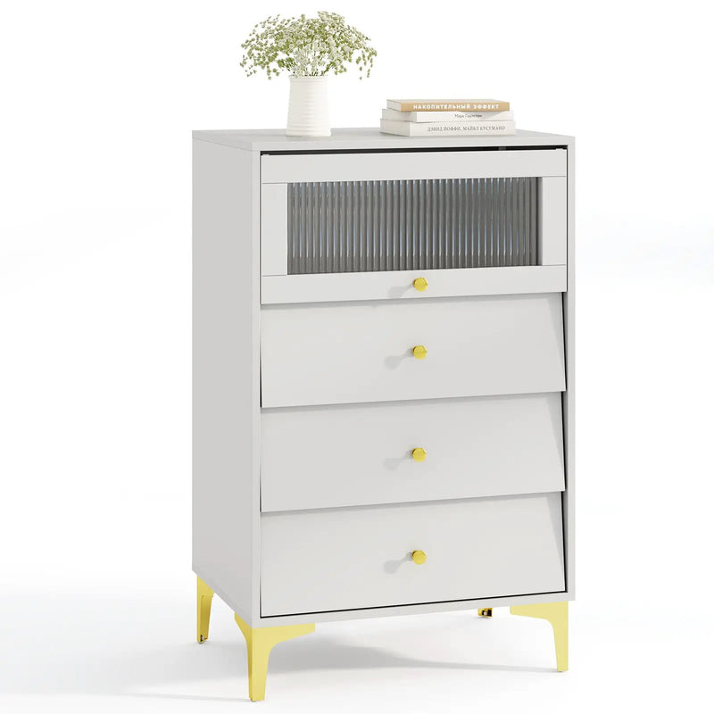 Modern Storage Cabinet with Flip Up Fluted Glass Door and Pull-out Drawers-Gray by DirectDeals