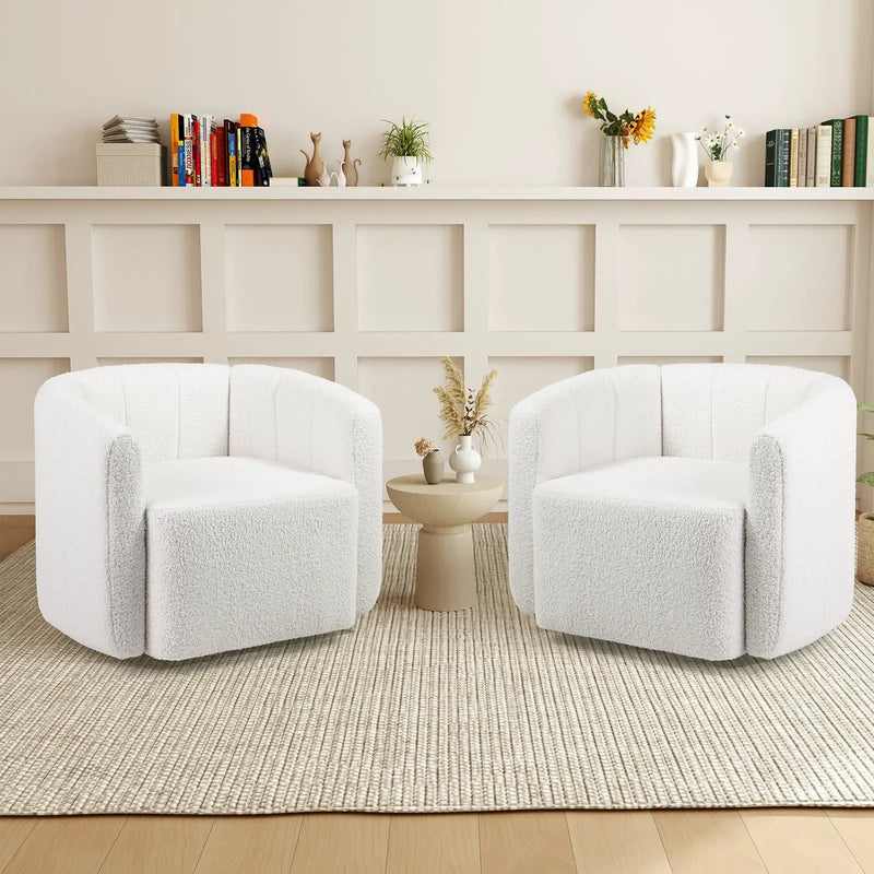 Modern Upholstered Sherpa Accent Chair with Curved Backrest and Armrests-White by DirectDeals