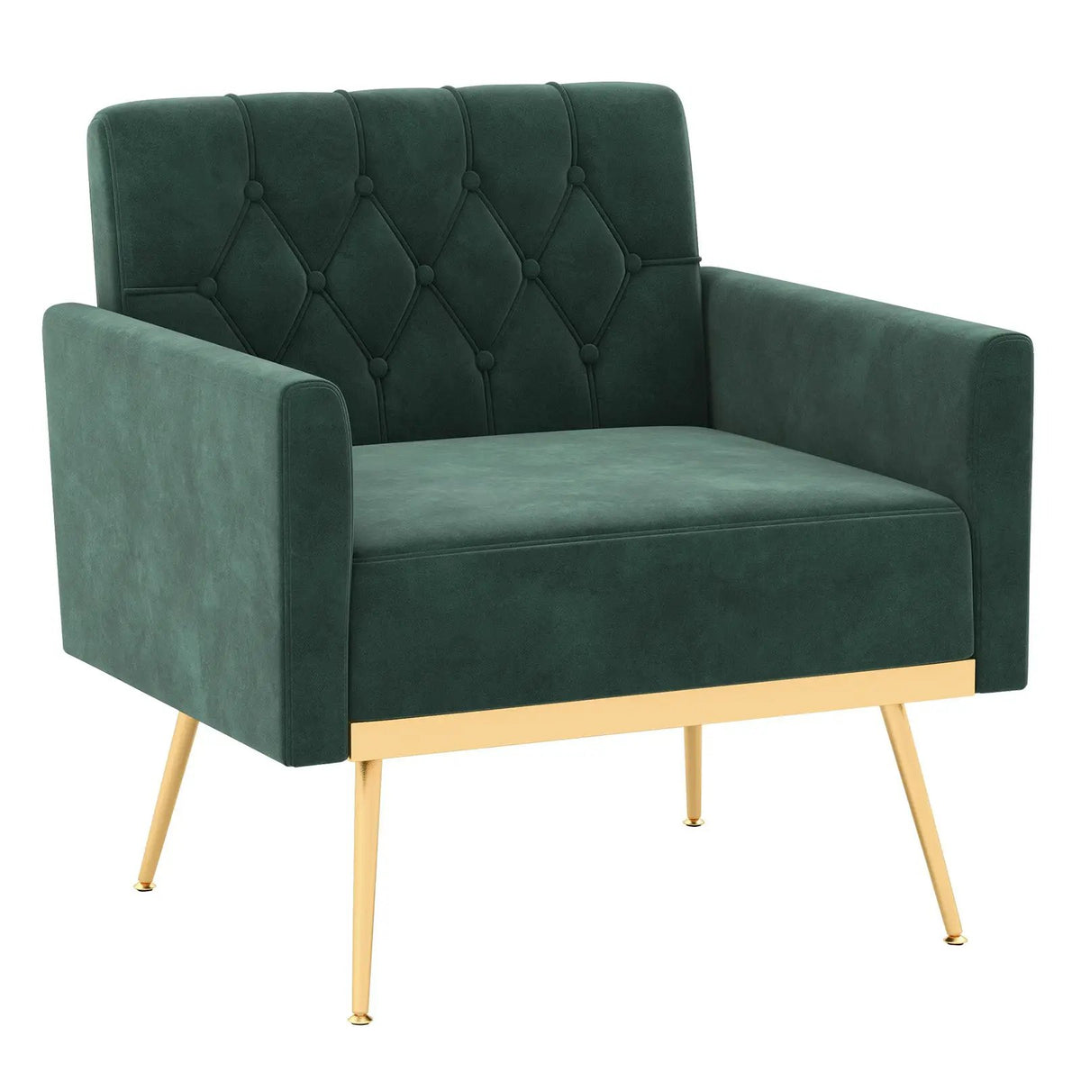 Modern Velvet Accent Chair with Button Tufted Back Golden Metal Legs and Adjustable Foot Pads, photo 3 of 10