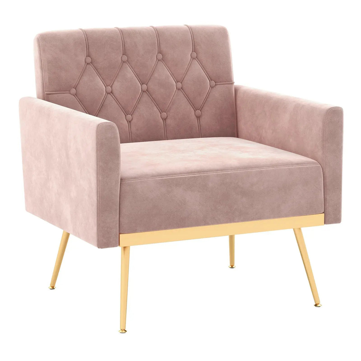 Modern Velvet Accent Chair with Button Tufted Back Golden Metal Legs and Adjustable Foot Pads, photo 9 of 10