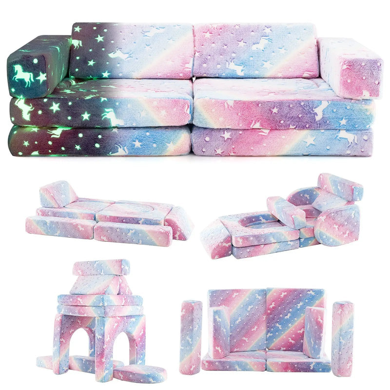 10 Pieces Modular Kids Play Couch Sectional Sofa Glow in the Dark-Multicolor by DirectDeals
